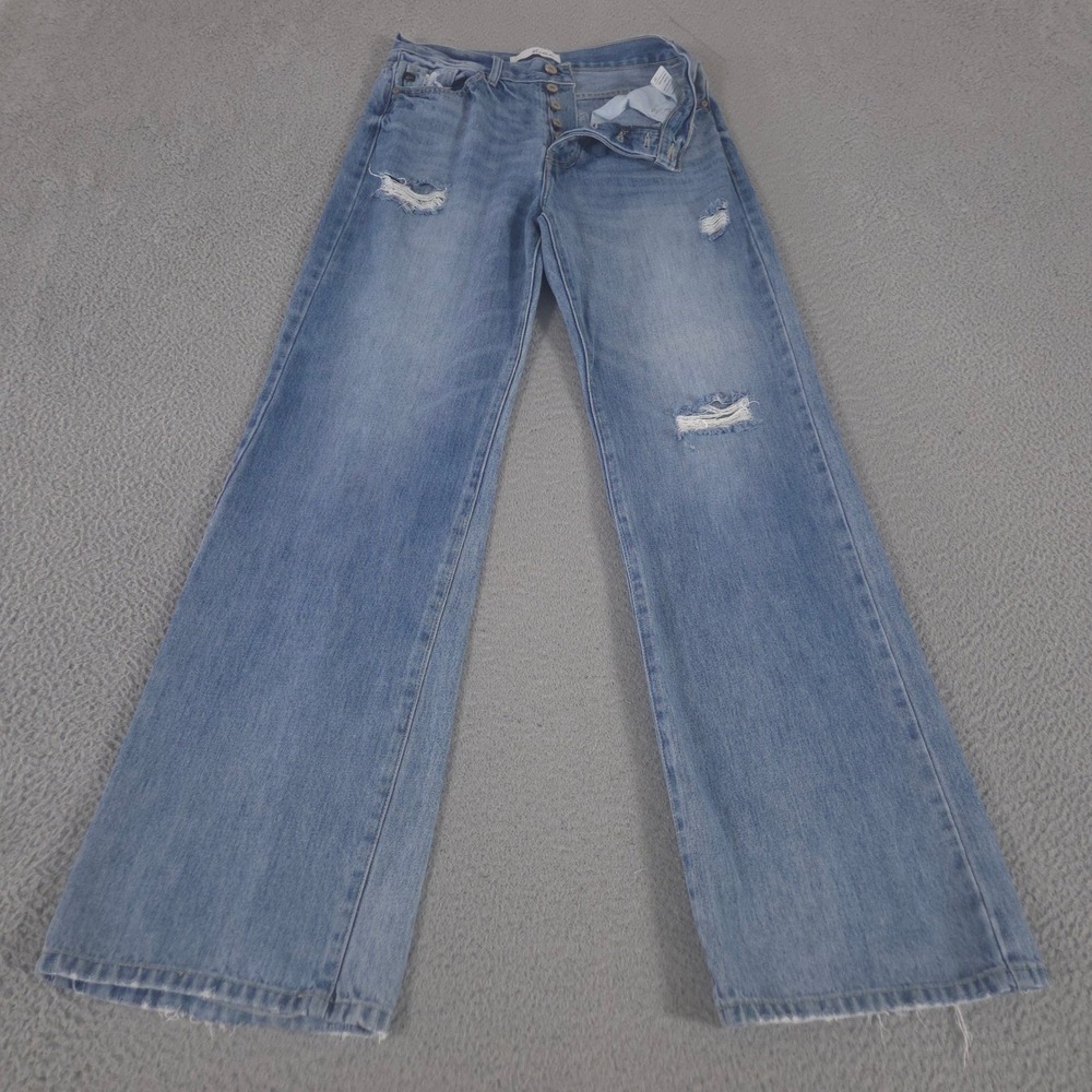 KanCan Jeans Womens 7/27 Blue Montana Ultra High Rise 90s Flare Distressed Denim